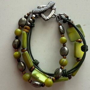 Silpada Designs Green and Silver Beaded Bracelet with matching earrings